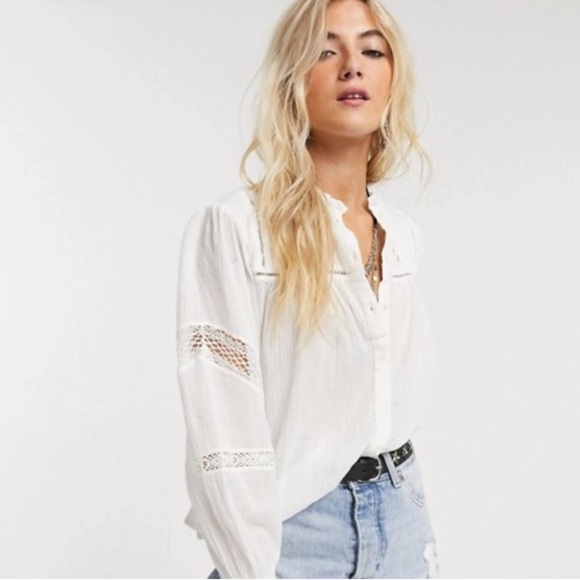 Free People Tops - Free People Emma White Embroidered Puff Sleeve Blouse